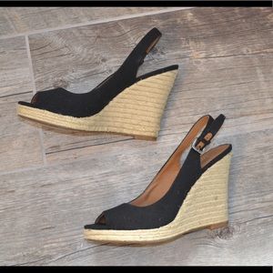 Franco Sarto sz 7 black platform sling back wedge